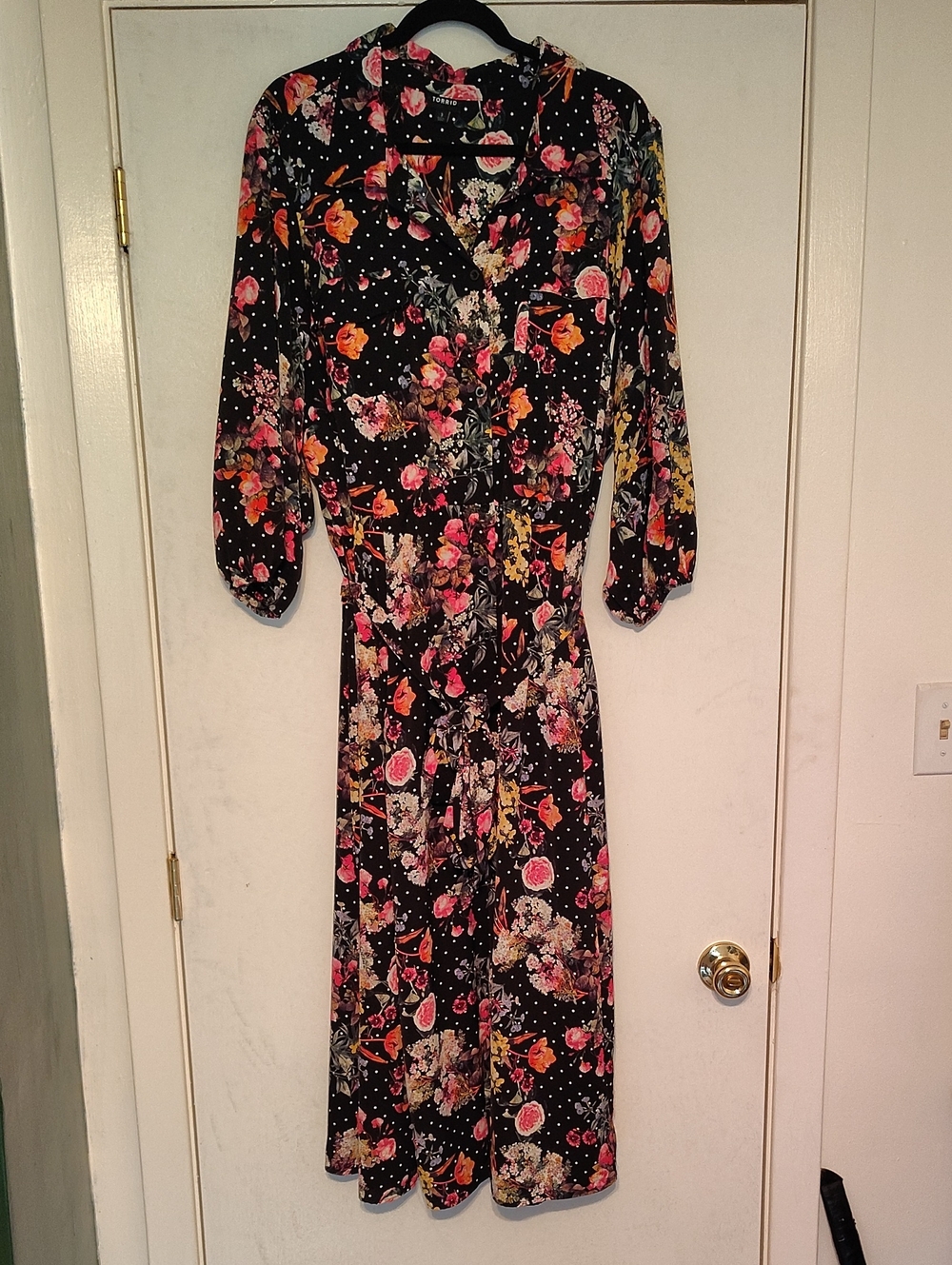 Black Floral Dress with Pink & Orange Bloom Print